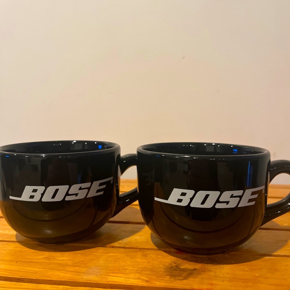 Bose Electronics large black coffee mugs set of 2